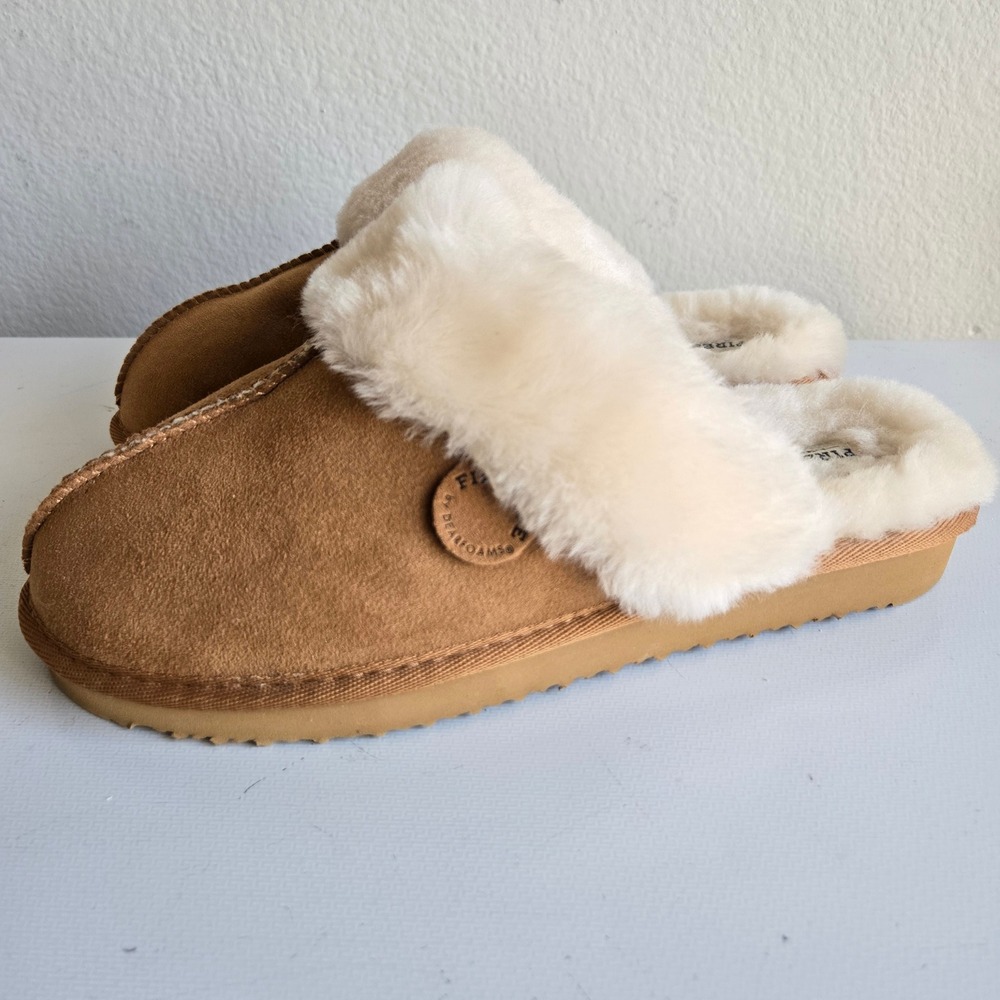 Fireside by Dearfoams Sydney Chestnut Suede Shearling Scuff Slippers Womens 9.5